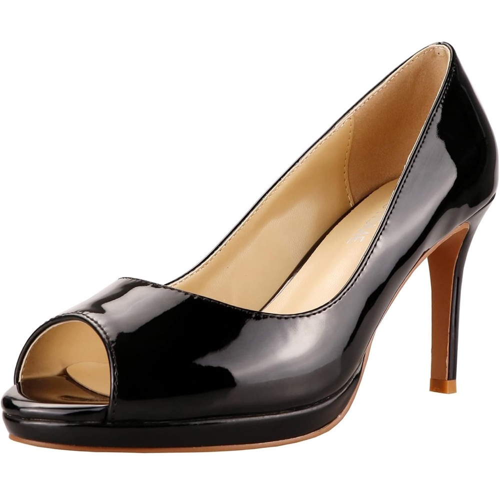 Patent Leather Slip On Peep Toe High Heel  Pumps Chic Glossy Open Toe Stiletto